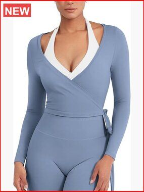 Long Sleeve Crop Top V-Neck Wrap Ballet Pilates Activewear
